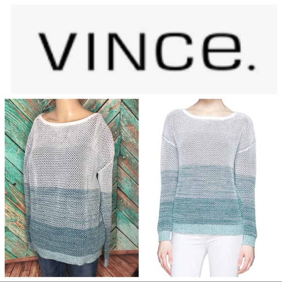 Vince Ombré Blue Cotton Striped Sweater - Picture 1 of 5